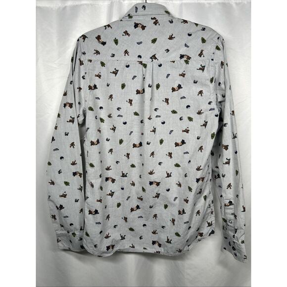 Kavu Shirt Mens XS Light Blue All Over Print Button Up Sasquatch Big Foot - Picture 2 of 2